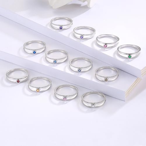 MANBU Sterling Silver Birthstone Ring for Women - Colorful Stackable Promise Ring Birthday Anniversary Christmas Jewelry Gifts for Her Mom Wife (October, 7)