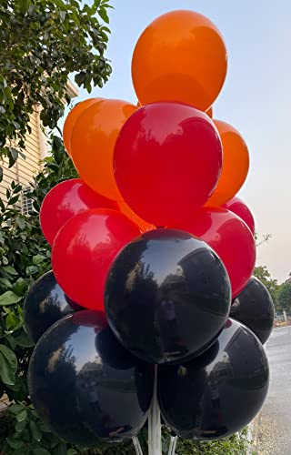 JODIDI 100 Pcs 12 Inch Latex Balloons in Black, Orange, and Red - Perfect for Halloween, Graduation, Birthday, Baby Shower Party Decorations