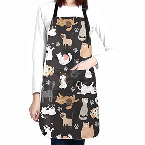 Sweetshow Funny Pets Cat Apron with 2 Pockets and Adjustable Neck Waterproof Stain Resistant Cooking Kitchen Bib Aprons for Women Men Unisex