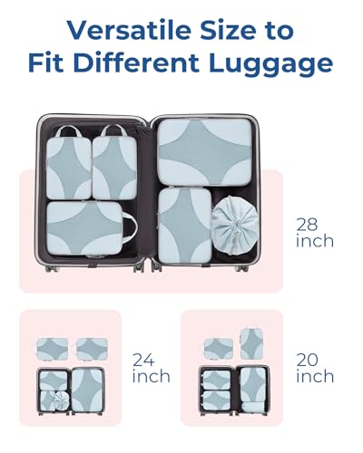 BAGSMART Compression Packing Cubes for Travel, Compressible Packing Cubes for Carry On Suitcase, Lightweight Travel Essentials (6-Pack (1L+2M+2S+1Shoe Bag), Sky Blue