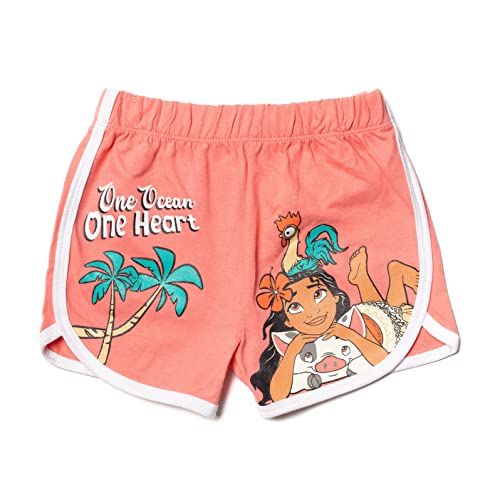 Disney Princess Tiana Rapunzel Moana Little Girls French Terry 3 Pack Shorts Green/Pink/Purple 6-6X