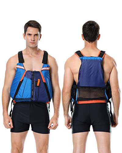 Owntop Swim Vest for Adult, Paddle Sports Swim Jackets with Adjustable Safety Strap, Premium Buoyancy Men Women Float Swim Vests for Kayaking Surfing Boating (Blue, XS/S)