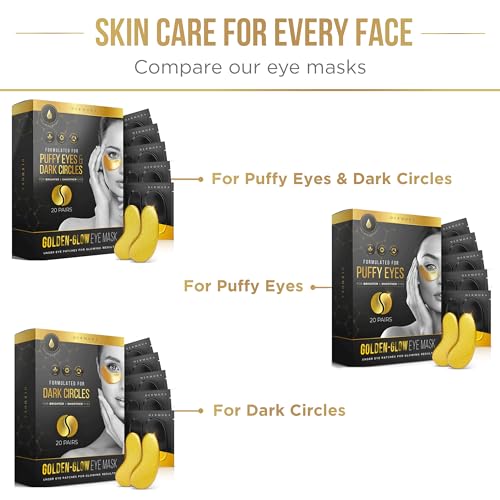 DERMORA Golden Glow Under Eye Patches (15 Pairs Eye Gels) - Rejuvenating Treatment for Dark Circles, Puffy Eyes, Refreshing, Revitalizing, Travel, Wrinkles