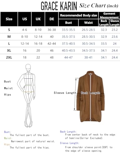 Women's Long Sleeve Open Front Chunky Knit Cardigan Lapel Sweater Draped Cardigan Sweater with Pockets(Light Gray,M)