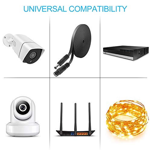 Uogw 2 Pack DC Power Extension Cable 10ft 2.1mm x 5.5mm Compatible with 12V DC Adapter Cord for CCTV IP Camera, LED, Car, Black