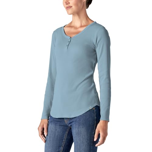 Dickies Plus Size Women's Henley Long Sleeve Shirt, Blue