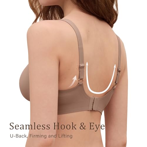 DEANGELMON Wireless Bras for Women Seamless No Underwire Comfortable Plunge Bralette V Neck Adjustable Smooth Bra(1P3,S)