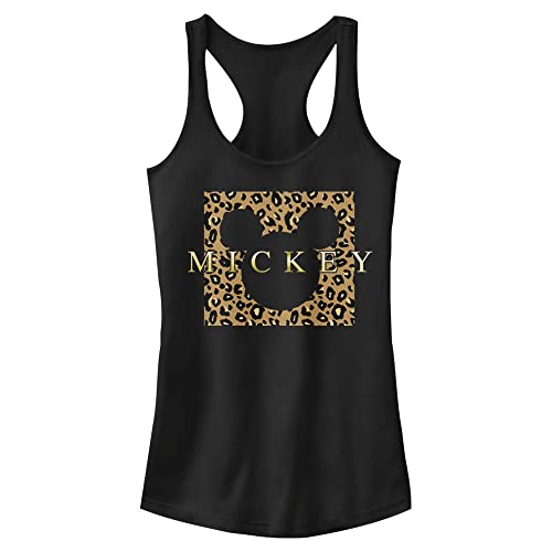 Disney womens Disney Mickey Mouse Gold Cheetah Print Box Juniors Racerback Tank T Shirt, Black, X-Small US