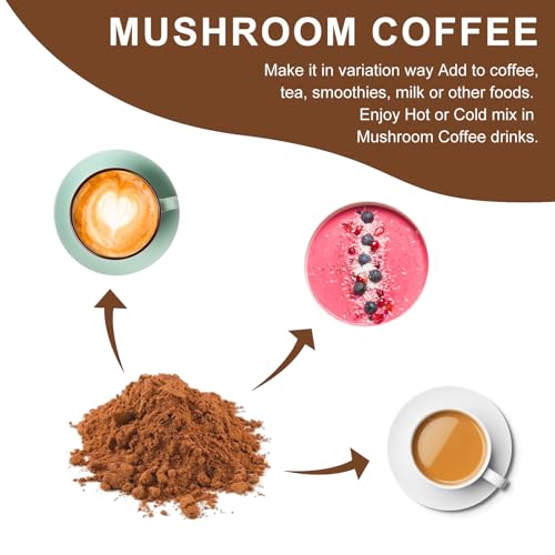 Mushroom Coffee for Smoothies/Latte, Mushroom Powder Blend (57 Servings) with Lions Mane, Reishi, Cordyceps, Turkey Tail, Chaga - Mushroom Supplement for Energy, Focus, Immune- 8 oz
