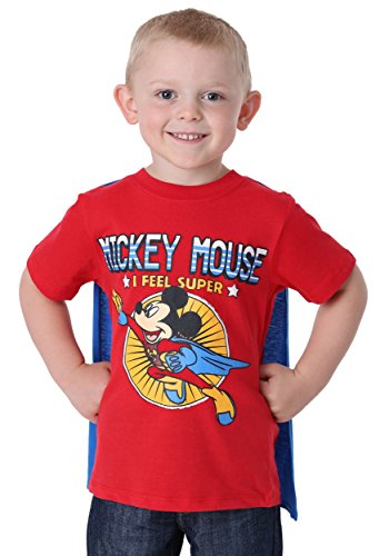 Disney Little Boys' Toddler Mickey Mouse Super Short Sleeve Cape T-Shirt, Red/Royal, 2T