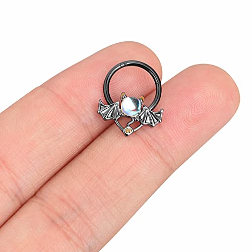 YOFANST 16G 2pcs Stainless Steel Angel Evil Septum Clicker Opal CZ Helix Daith Earrings Hoop 8mm
