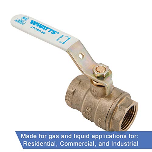 Watts LFFBV-3C-M1 Series 1" Lead-Free 2-Piece Full Port Chrome-Plated Brass Ball Valve with Female Threaded End Connections, Copper Silicon Alloy Body, O-Ring Seal, Steel Handle