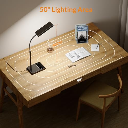 LEPOWER Desk Lamp, 800LM LED Desk Lamp for Home Office, 12W Reading Lamp for Desk, Eye-Caring Light, Touch Table Lamp, Gooseneck Lamp, 50 Lighting Modes, Bright Desk Lamps for Bedroom, Study (Black)