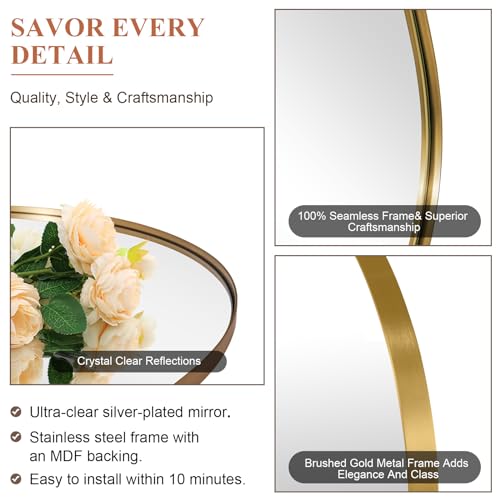 ANDY STAR Arched Mirror, 20" x 30" Gold Bathroom Mirror in Stainless Steel Metal Frame, Arch Top Rounded Corner 1" Deep Set Design Wall Mount Hangs Vertical