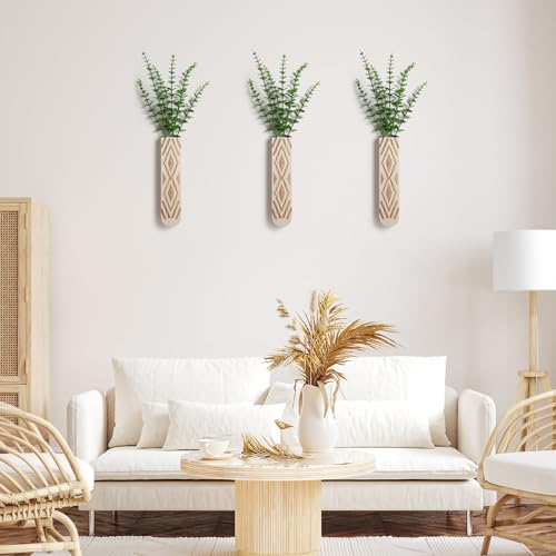 Wall Planter for Indoor Plants, 3 Pack Geometric Hanging Planter, Wood Wall Vase for Decor Artificial Flower Plants, Boho Wall Decor for Living Room, Bedroom