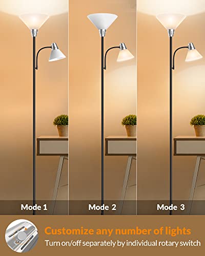 LEPOWER Floor Lamp, Standing Lamp with Replaceable 3000K Energy-Saving LED Bulbs,9W Lamp for Living Room with 5W Adjustable Reading Light, Modern Bright Floor Lamp for Bedroom, Living Room, Office