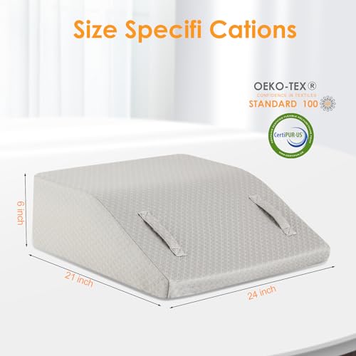 Ruqmuis Leg Elevation Pillows for Sleeping, Memory Foam Wedge Pillow for Legs, Knee Wedge Pillow for After Surgery, Swelling, Back Pain and Circulation, Non-Slip Bottom, Removable Cover (6 Inch, Grey)