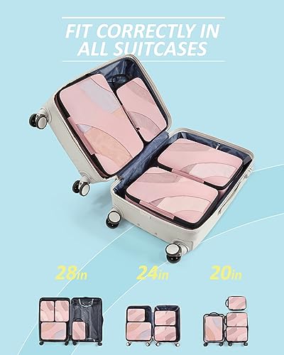 BAGSMART Compression Packing Cubes for Travel, 6 Set Travel Packing Cubes for Suitcases, Compression Suitcase Organizers Bag Set & Travel Cubes for Luggage, Lightweight Packing Organizers Baby Pink