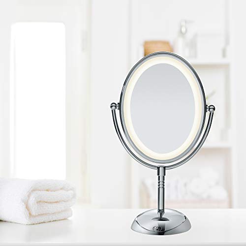 Conair Lighted Makeup Mirror, LED Vanity Mirror, 1X/7X Magnifying Mirror, Double Sided, Battery Operated in Polished Chrome