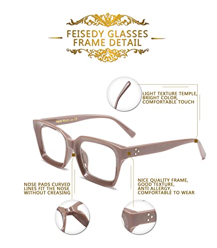 FEISEDY Glasses Frame Womens, Square Thick Eyeglasses Frame, Classic Eyewear for Men B2461