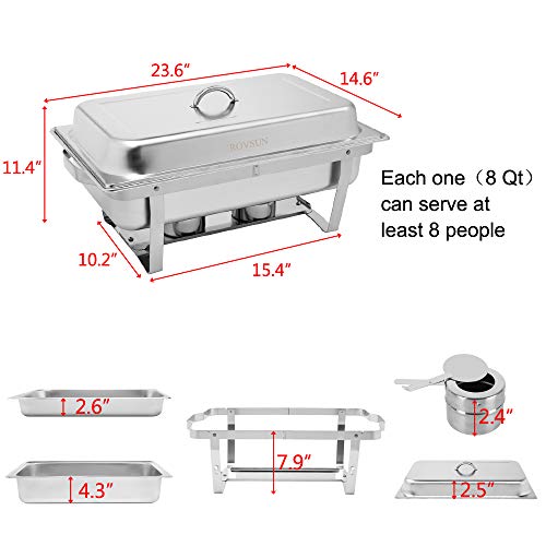 ROVSUN 8 Qt 2 Pack Full Size Stainless Steel Chafing Dishes for Buffet, NSF Silver Rectangular Catering Chafer Warmer Set with Trays Pan Lid Folding Frame Stand for Kitchen Party Banquet Dining