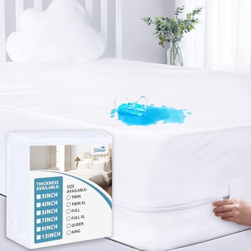 Zippered Twin Mattress Protector Waterproof (4/5/7/9Inches), Mattress Cover Fits for Amazon Basics & ZINUS Box Spring Mattress for Kids, 6 Sides Wrapping Zippered Mattress Encasement