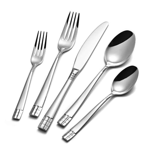 KINGSTONE Flatware Set, 20 Piece Silverware Set for 4, 18/10 Stainless Steel Cutlery Utensils Sets with European Design, Pure Hand Mirror Polished, Dishwasher Safe