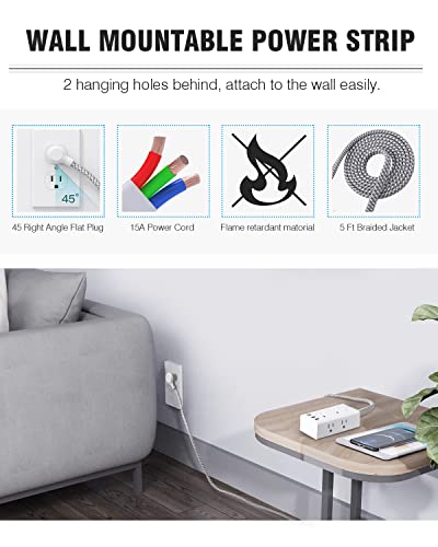 Power Strip Surge Protector - 6 Widely Outlets with 3 USB Ports(1 USB C), 3 Sided Outlet Extender, Flat Plug Extension Cord, Wall Mount Small Power Strip for Home Office Travel College Dorm Room