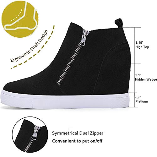 Athlefit Women's Hidden Wedge Sneakers Platform Booties Casual Shoes Wedgie Sneakers Size 5.5 Grey