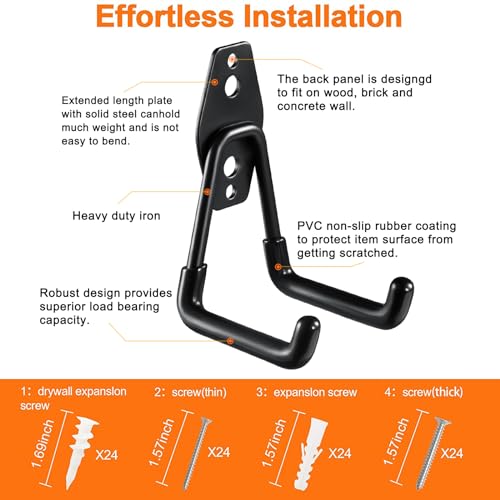HUPBIPY 12 Pack Garage Hooks Heavy Duty,Utility Steel Garage Storage Hooks,Wall Mount Garage Hanger&Organizer for Organizing Power Tools,Ladders,Bulk Items,Bikes,Ropes and More Equipment