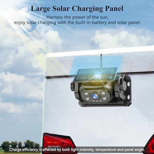 Solar Wireless Magnetic Backup Camera, 9600mAh Battery Powered Rechargeable Waterproof HD Back Up Rear View Bluetooth Hitch Camera with 7 Inch 1080P Monitor System for Car Truck Trailer RV VN003