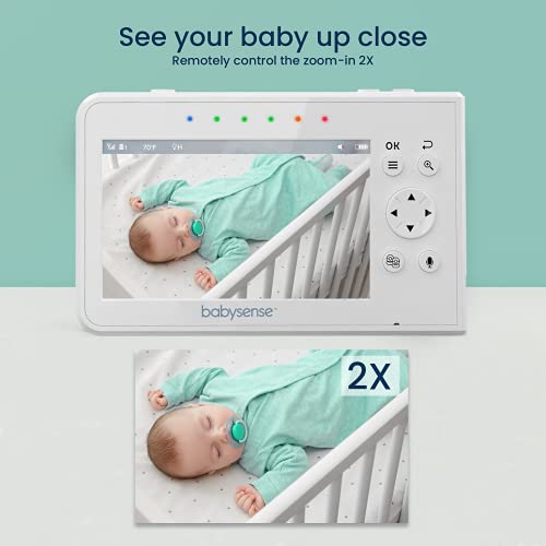 Babysense Baby Monitor with 2 Cameras and Audio 4.3", Non WiFi Baby Monitor, Dual Split Screen, Portable Double Sleep Video Monitor, Auto Night Vision & Light, Lullabies & White Noise, Two-Way Audio