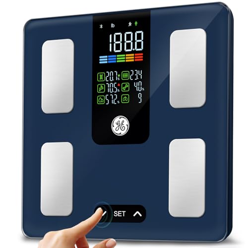 GE Smart Scale for Body Fat: Weight Scales with BMI Muscle Mass Button Function 500lbs Digital Bathroom Scales Body Composition Monitor 11.8" Platform Accurate Weighing Health Analyzer