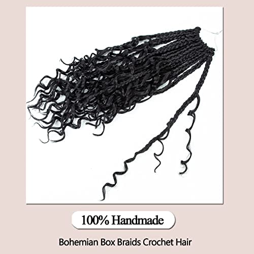 Coolbeeza 10 Inch 8 Packs Goddess Box Braids Crochet Hair with Curly Ends Bohemian Box Braids Boho Crochet Braids Soft Net Synthetic Pre Looped Hair Extensions for Women Kids(1B)