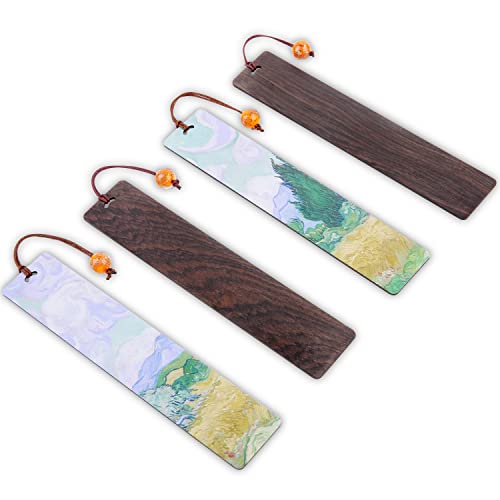 Donxote Bookmark Set of 4, Van Gogh Wooden Aesthetic Art Bookmarks with Gift Box, Book Mark for Book Lovers, is A Unique Gift for Men, Women - A Wheatfield with Cypresses