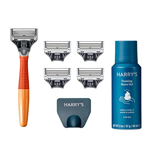 Harry’s Razors for Men - 5 German-engineered 5-Blade Cartridges, Travel Cover, Shave Gel (Charcoal)