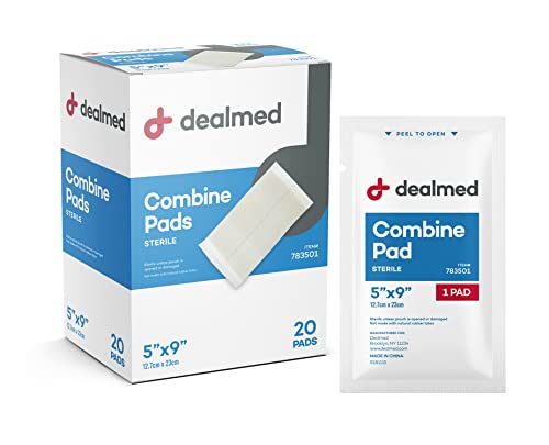 Dealmed Abdominal Combine Pads | Individually Wrapped, Absorbent, Latex-Free, Non Adherent | Abdominal Pads for Wound Care, Drainage, First Aid Kit | Sterile ABD Pads 5x9 in | 20/Box (Pack of 1)