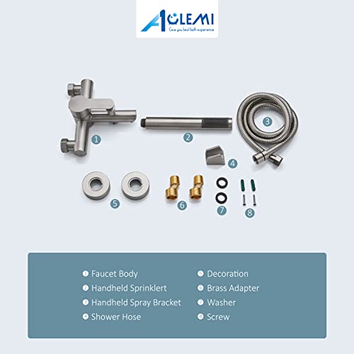 Aolemi Wall Mount Tub Filler Brushed Nickel 6 Inch Center Bathtub Faucet with Handheld Shower SUS304 Stainless Steel Single Handle Shower Mixer Taps with Hand Sprayer