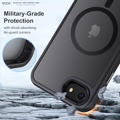 Vooii Upgraded Magnetic for iPhone SE Case 3rd/2nd/2020, iPhone 8/7 Case [Compatible with Magsafe] [Mil-Grade Protection] Slim & Pocket-Friendly Translucent Protective Case Cover, Black