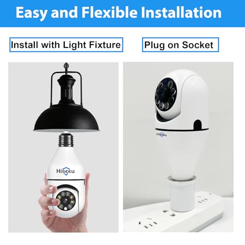 Hiseeu Light Bulb Security Camera Wireless WiFi 5G&2.4GHz,10X Zoom PTZ Light Socket Security Camera for Home, 2-Way-Audio, Auto Tracking & Alarm, 3MP Color Night Vision, SD & Cloud Storage (Dual Lens)