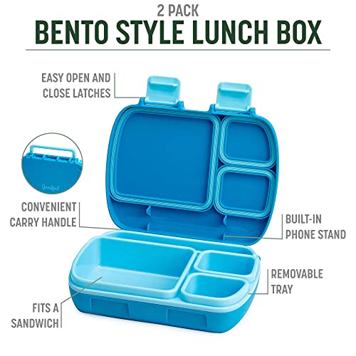 Goodful Stackable Lunch Box Container, Bento Style Food Storage with Removeable Compartments for Sandwich, Snacks, Toppings & Dressing, Leak-Proof and Made without BPA, 56-Ounce, Blue