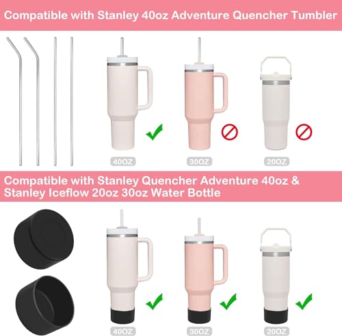 Straw Cover for Stanley 40oz Tumbler with Handle Accessories, 2x Silicone Boot, 6x Straw Cover Cap for Stanley Cup Replacement Straws, 4x Stainless Steel Reusable Straws with Cleaning Brush Black