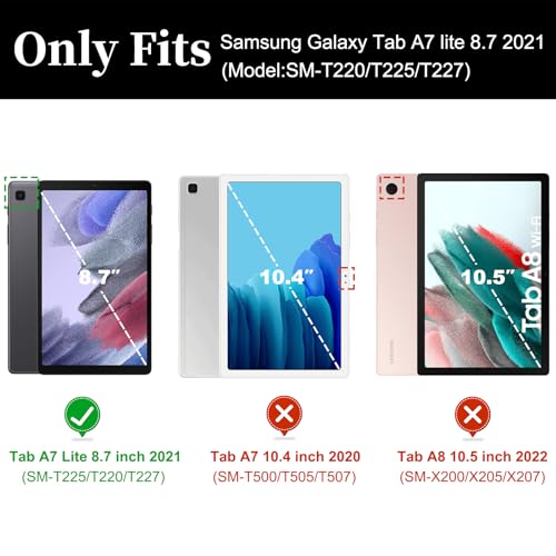 Case for Samsung Galaxy Tab A7 Lite 8.7 Inch 2021, 360 Degree Rotating Stand Heavy Duty Rugged Protective Cover for Galaxy Tab A7 Lite 8.7" 2021 Tablet Model (SM-T220/T225/T227) (Black)