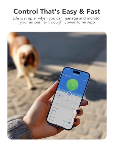 Govee Air Purifiers for Home Large Room Up to 1524 Sq.Ft, WiFi Smart Air Purifier with PM2.5 Monitor for Wildfire, H13 True HEPA Air Purifier for 99.97% Smoke, Pet Hair, Odors, 24dB Large Air Purifier