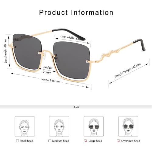 Appassal Oversized Snake Sunglasses for Women Men Large Rectangular Y2K 90s Glasses Sunnies AP3687,Gold/Grey