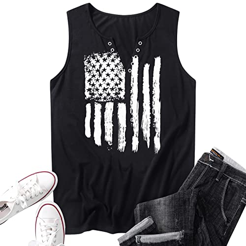 MAIHUN American Flag Tank Tops for Women 4th of July Shirts Ring Hole Sleeveless V-Neck T-Shirt Patriotic Tees