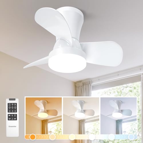 Ensenior 22 Inch Small Ceiling Fan with Lights and Remote, Ceiling Fan with Light Flush Mount, 3000K-6000K Colors and 6 Speeds, Low Profile Ceiling Fan Light for Bedroom and Living Room - Black