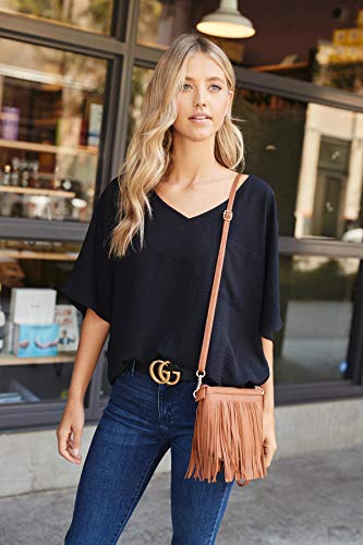 FashionPuzzle Small Fringe Crossbody Bag with Wrist Strap (Nude)