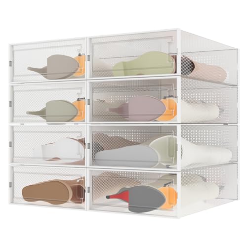 WAYTRIM Stackable Boots Storage Box, 8 Pack Stackable Boots Organizer and Storage Boots Box, Under Bed Boot Storage, 20.5" x 11.8" x 5.5" - Clear White
