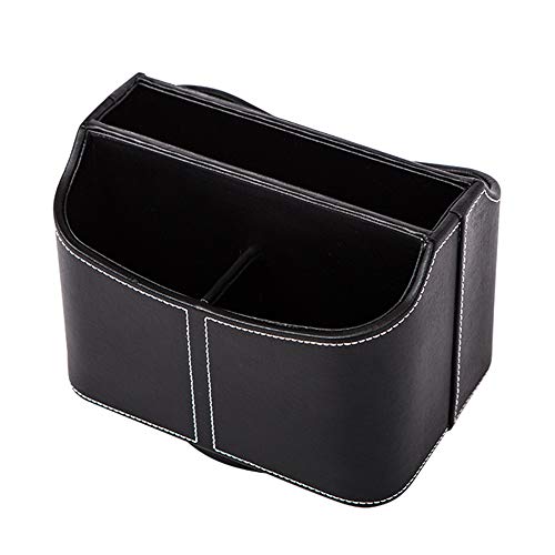 PU Leather Remote Control Holder Rotate 360 degrees Desk Organizer Storage Box for Remote Caddy,TV Guide, Mobile Phone, Pen,Stationery and Media Storage,Bedside Table Organizer(Black)